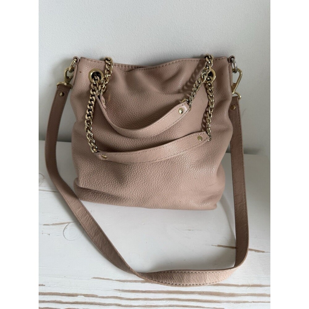 ✿ Michael Kors Blush Leather Shoulder Bag Gold Chain Accent Purse